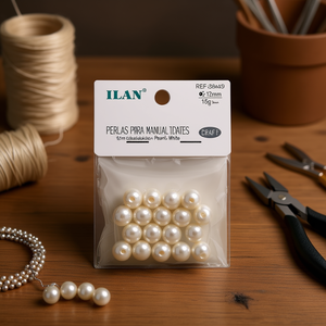 Perline Ilan per artigianato, 12 mm, bianco perla, confezione da 15 g - Product Image 2