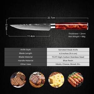 6-Piece Steak <b>Knife</b> <b>Set</b> with Damascus Blade Pattern and One of a Kind Crimson Red Epoxy Resin Handles - Product Image 6