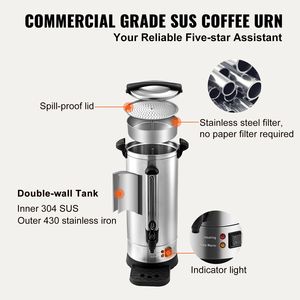 Urna per Caffè Elettrica Commerciale 110V 1500W in Acciaio Inox, Dispenser Grande per 110 Tazze, Macchina per Caffè e Tè a Preparazione Rapida - Product Image 6
