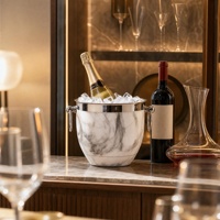 Seau à glace isotherme en acier inoxydable à double paroi effet marbre avec poignées pour champagne et vin, idéal pour les bars et les fêtes