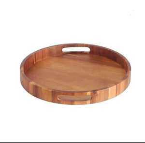 Plateau décoratif rectangulaire en bois avec incrustation en fibres végétales tissées, design rustique pour la table à manger - Product Image 2
