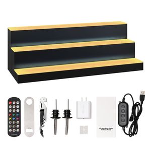 Estante de exhibición acrílico comercial con iluminación LED de 30 pulgadas para botellas de licor, 3 niveles, 3 escalones, estante para whisky, soporte para botellas de vino para el hogar/bar - Product Image 1