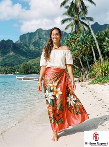 Paréo Sarong Personnalisé en Satin et Mousseline, Motif Floral Traditionnel à Pois, Tissé Léger 100% Rayonne, Cache-maillot de Plage, Tissu pour Hôtels et Resorts, OEM ODM - Product Image 4