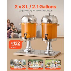 Dispenser per Bevande in Acciaio Inox e Plastica da 2,1 Galloni x 2 con Rubinetto e Base Refrigerante per Feste - Product Image 2