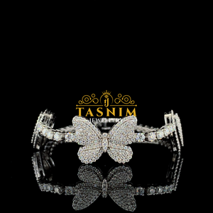 Brazalete TASNIM Unisex de Plata 925 con Baño de Rodio Blanco, Diseño Clásico de Corazón y Mariposa, con Diamantes Moissanite VVS en Engaste de Puntas - Product Image 4