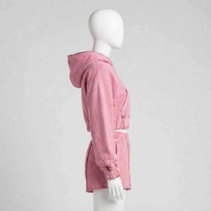 Conjunto de Dos Piezas de Sudadera Corta con Capucha y Pantalones Cortos de Felpa Francesa de Algodón con Apliques Casuales Personalizados, Lavado Ácido, Estilo Vintage y Ecológico - Product Image 3