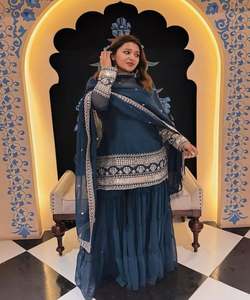 Top de fête Sharara Dupatta pour femme Broderie en georgette de soie - Product Image 6