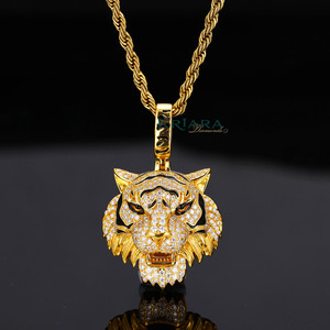 จี้หัวเสือสำหรับผู้ชาย เงินแท้ 925 ชุบโรเดียม/ทอง/ทอง 14K ประดับเพชรโมอิสซาไนต์ทรงกลมเจียระไนแบบเหลี่ยม ทรงฮิปฮอป เหมาะสำหรับใส่ทุกวัน - Product Image 2