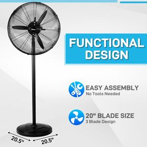20-Inch Pedestal Floor Fan 5000CFM 100% BLDC Copper Motor Oscillating Adjustable Rod 4 Speeds Aluminum Blades Industrial Fans - Product Image 2