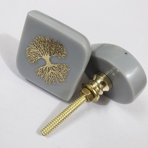 Modern Grey Resin Cabinet Knobs with Exquisite Brass Banyan Tree Inlay Stunning <b>Hardware</b> for Drawers, Dressers, and Side Tables - Product Image 1