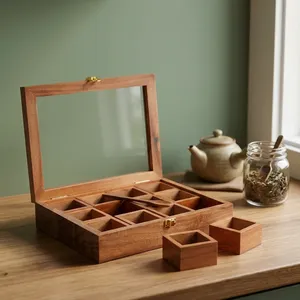 Boîte à épices en bois avec 12 compartiments amovibles, couvercle en verre, Masala Dabba, organisateur de rangement pour épices de cuisine, Masala Dani en bois, saison des épices - Product Image 5