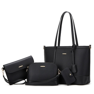 Ensemble de sacs fourre-tout noirs en nylon pour filles avec bandoulière chaîne détachable, style minimaliste, fermeture éclair, compartiment antivol pour ordinateur, multi-pièces - Product Image 1