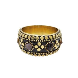 Bracelet manchette extensible en laiton avec incrustation de pierres noires et bleues, bijou unisexe pour mariage et fête - Product Image 3