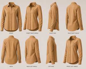 เสื้อเชิ้ตผู้หญิงสีกากี แขนยาว ปิดกระดุม ปักลายที่อก สไตล์เวิร์คแวร์ - Product Image 5