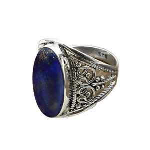 Bleu Lapis Lazuli lunette ensemble ovale 925 bague en argent Sterling bijoux fins cadeau pour les femmes en gros bijoux en argent pierres précieuses anneaux - Product Image 1