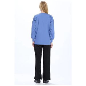 Blouse d'hôpital bleue pour femmes, manches longues, coton et polyester, pour infirmières et médecins - Product Image 4