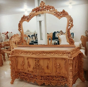 Intricately hand-carved white full-length wooden mirror frame with <b>table</b> available at wholesale prices. - Product Image 3