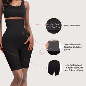 High Waist Beige Shapewear Shorts Breathable Knitted Spandex Nylon Skinny Fit Women's <b>Underwear</b> - Product Image 6