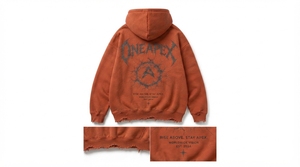 Custom Rust <b>Orange</b> Washed Fleece <b>Hoodie</b> <b>Men's</b> Oversized Distressed Streetwear Pullover Sweatshirt Graphic <b>Hoodie</b> - Product Image 5
