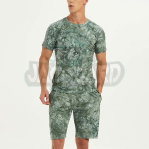 Ensemble de shorts décontractés pour hommes, style hiver, jacquard, t-shirt à manches courtes, ensemble de survêtement uni, 2 pièces, 100% coton - Product Image 6