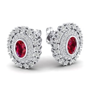 Boucles d'oreilles clous REYES en or massif 14 carats avec moissanite taille ovale 1 carat et rubis, cadeau de fiançailles, bijoux - Product Image 5