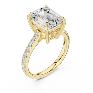 Yellow Gold Emerald Cut Lab Grown <b>Diamond</b> Solitaire Engagement <b>Ring</b> with Pavé <b>Diamond</b> Band - Product Image 3
