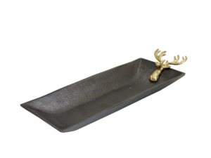 Bandeja Rectangular Decorativa de Aluminio Negro con Diseño de Ciervo, Plato para Servir con Asa de Asta Dorada, Decoración Rústica para Casa, Cabaña, Navidad - Product Image 1