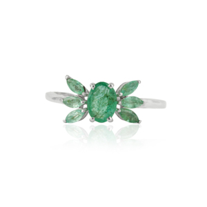 Bague tendance en argent sterling 925 massif avec émeraude naturelle taille ovale et marquise, motif floral, pour fille - Product Image 1