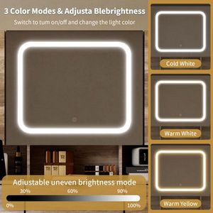 Large LED Lighted Mirror <b>Makeup</b> Vanity <b>Table</b> Set with Charging Station Glass Doors Drawers-for Your Daily Beauty Routine! - Product Image 3