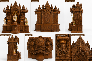Divine Design Traditional Hindu Shrine <b>Mandir</b> Home Hand-Carved Teak Wood Premium Krishna Prayer Cabinet - Product Image 6