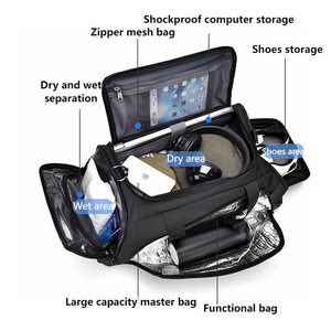 Sac de sport unisexe en nylon noir avec fermeture éclair, capacité 30-40L, doublure en polyester, imperméable, sac de voyage décontracté pour le sport - Product Image 4