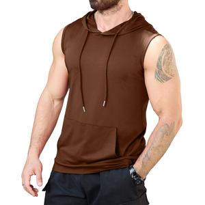 Ropa de culturismo al por mayor, ropa informal con capucha, camiseta sin mangas para gimnasio, fitness, sudadera básica de algodón mezclado para hombre - Product Image 3