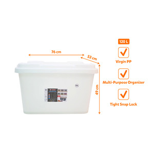 Boîte de rangement en plastique écologique de 120 L avec couvercle, bac de rangement rectangulaire pour literie avec roulettes pour chambre à coucher, design minimaliste - Product Image 5