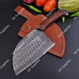 Cuchillo de carnicero serbio UA Supplies de 7 pulgadas, forjado a mano, de acero al carbono de espiga completa, ambidiestro, con mango de palisandro natural. - Product Image 6
