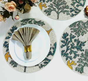 Flower Beaded Embroidery Coasters Placemats Handmade Linen Tableware Eco-Friendly High Quality Home Indoor Outdoor Use Elegant - Product Image 6