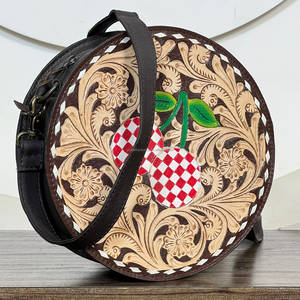 Sacs Ronds de Luxe en Cuir Véritable à Motifs Floraux et Échiquiers, Sacs à Main Élégants pour Femmes, Sacs Bandoulière de Soirée et de Shopping - Product Image 4