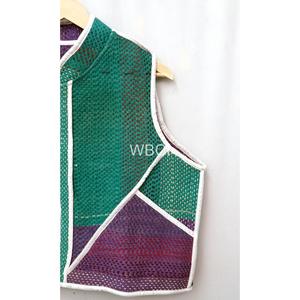 Chaleco de Algodón Tejido a Mano, Corto, para Verano y Otoño, Estilo Kantha, Patchwork, Vintage, Japonés, Multicolor, Informal - Product Image 2