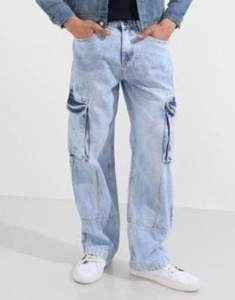 Vaqueros Azules Icónicos y Atemporales para Hombre, Corte Ancho, Ajuste Holgado, Cintura Media, Desgastados, Estilo Casual para el Día a Día, Denim Moderno - Product Image 3
