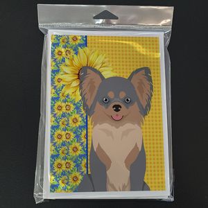Summer Sunflowers Chihuahua Tarjetas de felicitación Pack 8 Longhaired Blue Tan Whimsical A7 Tamaño 5x7 Tarjetas de notas en blanco con sobres - Product Image 3