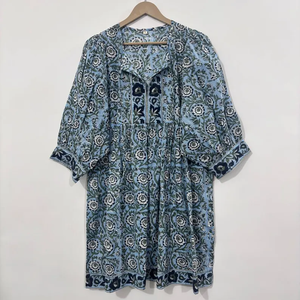 Vestido Midi Informal para Mujer, 100% Algodón Tejido, Estampado Floral Liso, Estilo Cottagecore, Manga Corta, Cintura Imperio, Estilo Babydoll, Talla Grande - Product Image 3