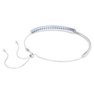 Luxury Women 925 <b>Silver</b> Rhodium Plated <b>Choker</b> Necklace With Blue Emerald Cut Crystal Rhinestones Channel Setting Party Jewelry - Product Image 2