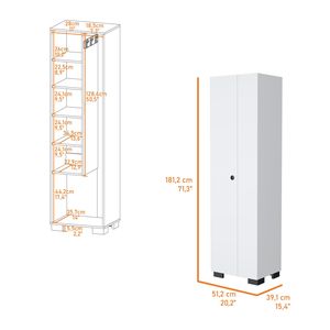 FM Furniture Aiken White <b>Tool</b> <b>Cabinet</b> Broom <b>Storage</b> Shelves and Hangers - Product Image 3