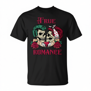 Camiseta True Romance Rockabilly Skull Tattoo, camiseta promocional negra de manga corta con cuello redondo para hombre - Product Image 2