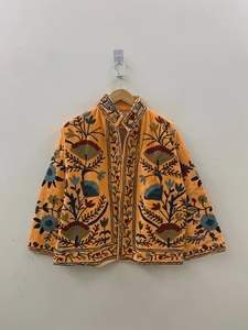 Bohemian Floral Embroidered Velvet Jacket Windproof and Breathable Suzani Overcoat Winter Knitted Short <b>Coat</b> - Product Image 3