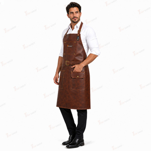 Delantal Unisex de Cuero Marrón con Diseño Grabado, Manga Corta, Cierre a Presión, Correa Ajustable y Bolsillos para Uso en Restaurantes y Bares, Venta al Por Mayor - Product Image 2