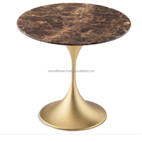 Table d'appoint de luxe en marbre brun avec piétement en aluminium cannelé, table ronde pour boissons, mobilier pour hôtels et restaurants (vente en gros)
