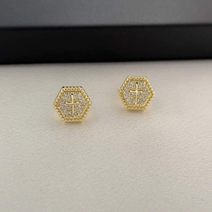 Luxury Moissanite Hexagon Cross Stud <b>Earrings</b> Sparkling 925 <b>Silver</b> Religious Jewelry Elegant Faith Gift For Women <b>Men</b> Style - Product Image 5