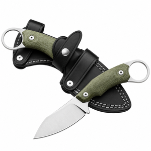 Cuchillos de caza de hoja fija con mango texturizado verde oliva, anillo de dedo plateado para la hoja y funda de cuero negro para exteriores - Product Image 5
