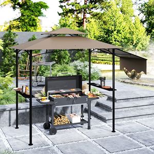 Gazebo para Barbacoa de 8 Pies x 5 Pies, Color Marrón, para Exteriores, con Toldo Lateral, 2 Estantes Laterales y 6 Ganchos, Pérgola, Cubierta Protectora - Product Image 2