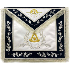 ผ้ากันเปื้อนพิธีกรรมเมสันสำหรับผู้รับปริญญา "Past Master Blue Lodge" - ผ้ากำมะหยี่สีน้ำเงินเข้ม งานปักมือสีเงินแบบมืออาชีพ ปรับแต่งได้ ขายส่ง - Product Image 1